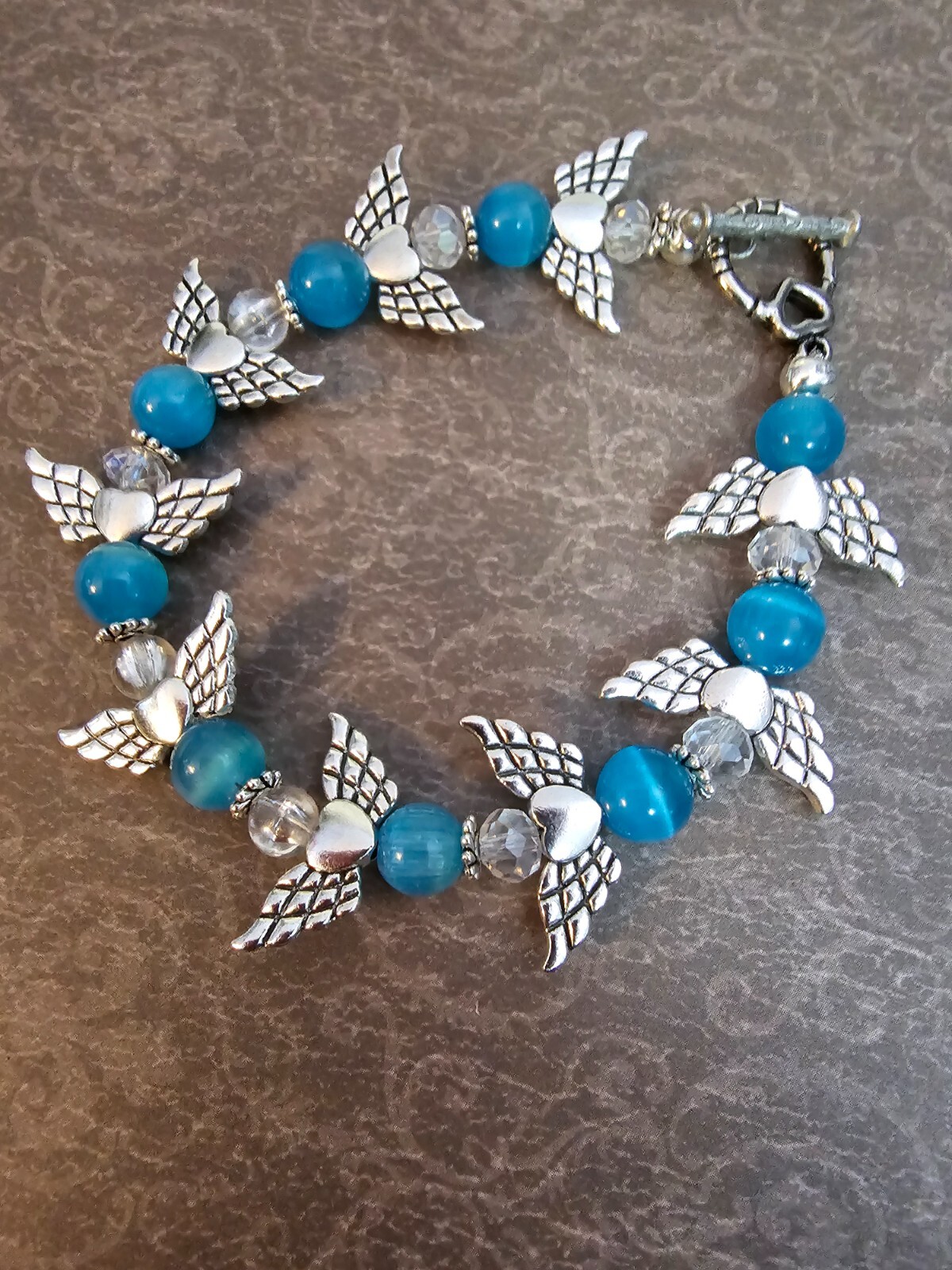 Beautiful Quality Handmade Bracelet, blue & Clear b, Silver Angels, Toggle Clasp