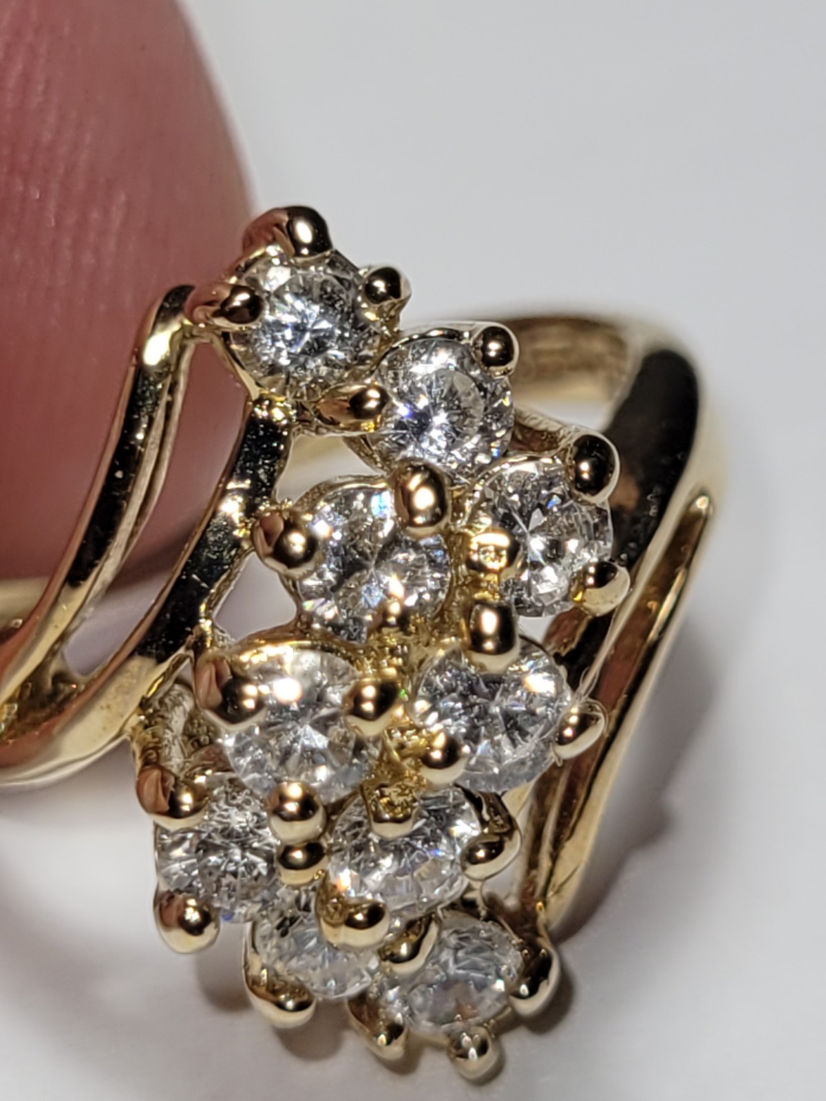 JQA 14K HGE Signed LIND Goldtone Cocktail Ring Clear CZ Crystal Statement Fashio