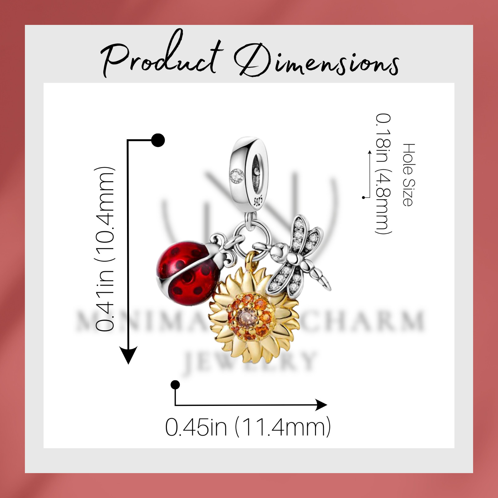 Ladybug, Dragonfly And Sunflower Charm For Bracelet, Ladybug Charm