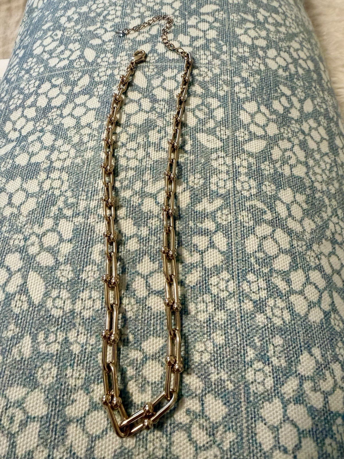 Gold Bar Link Chain Necklace Adjustable Length Lobster Closure 19-24in