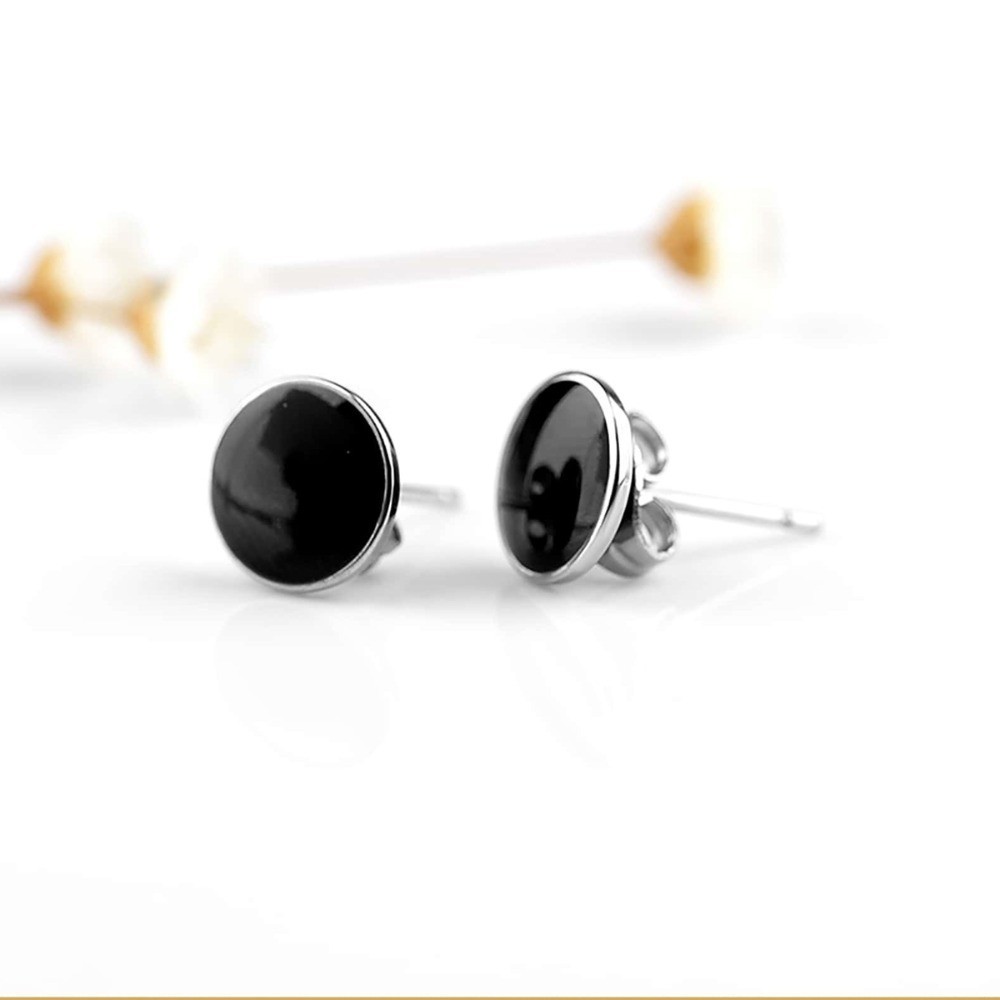 1 Pair Elegant Black Round Stud Earrings Lightweight Minimalist Gothic Hip Hop P