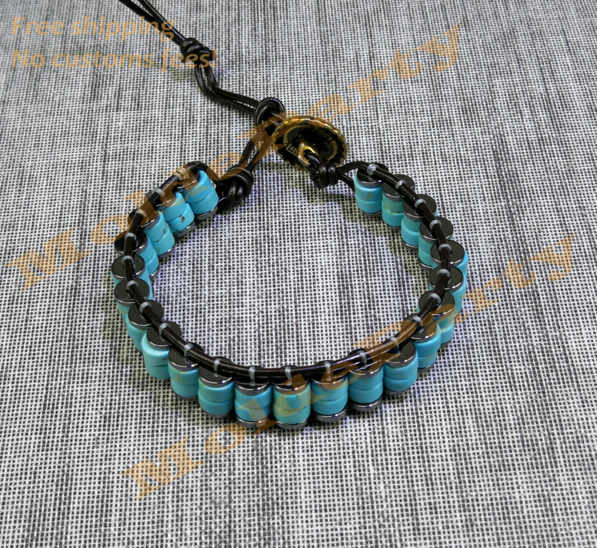 Handmade Natural Gemstone Turquoise Beaded Leather Bracelet Gift Healing Jewelry