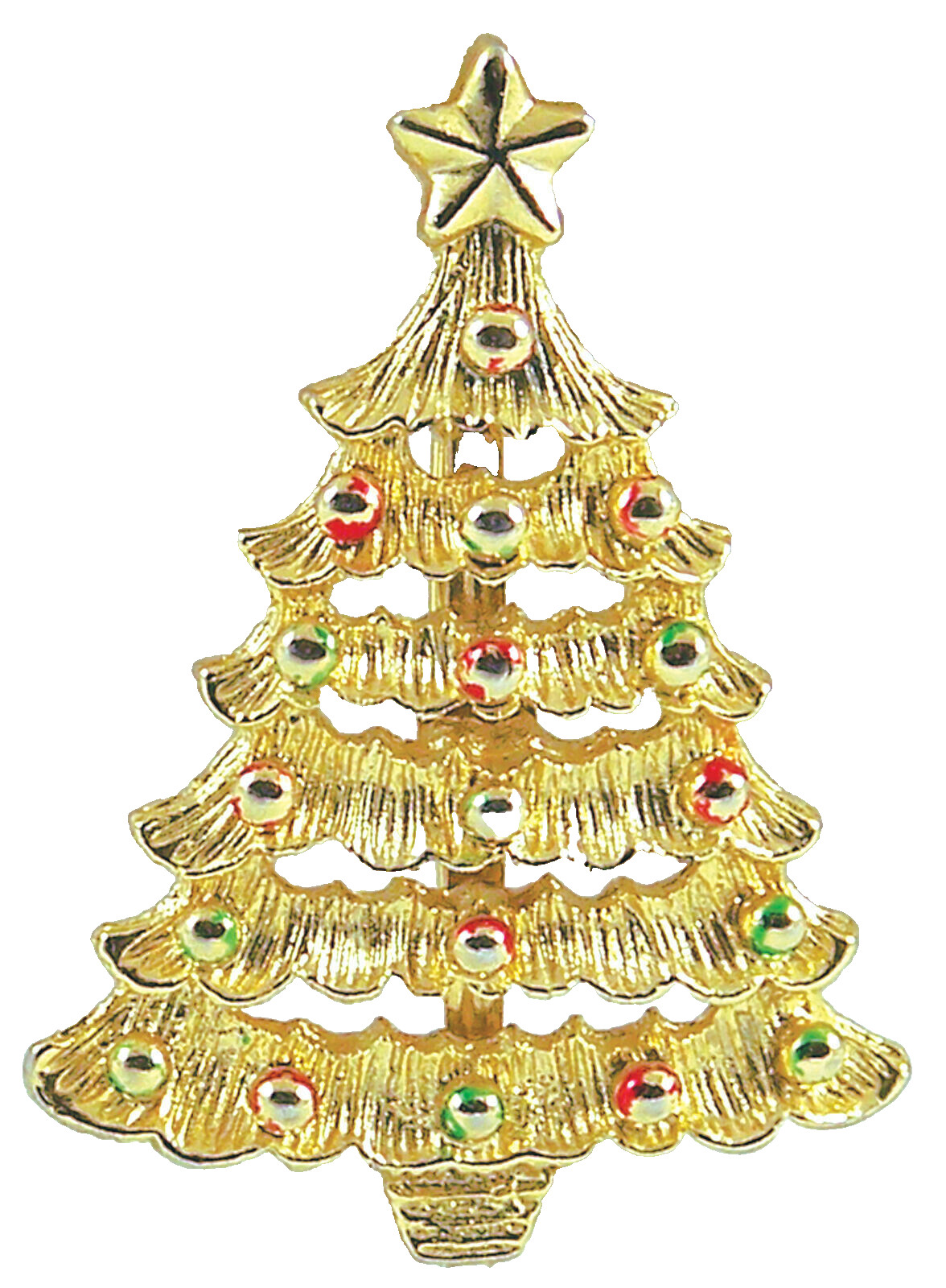 Vintage Pin Gerry’s Holiday Christmas Tree Enamel Filigree Goldtone Brooch
