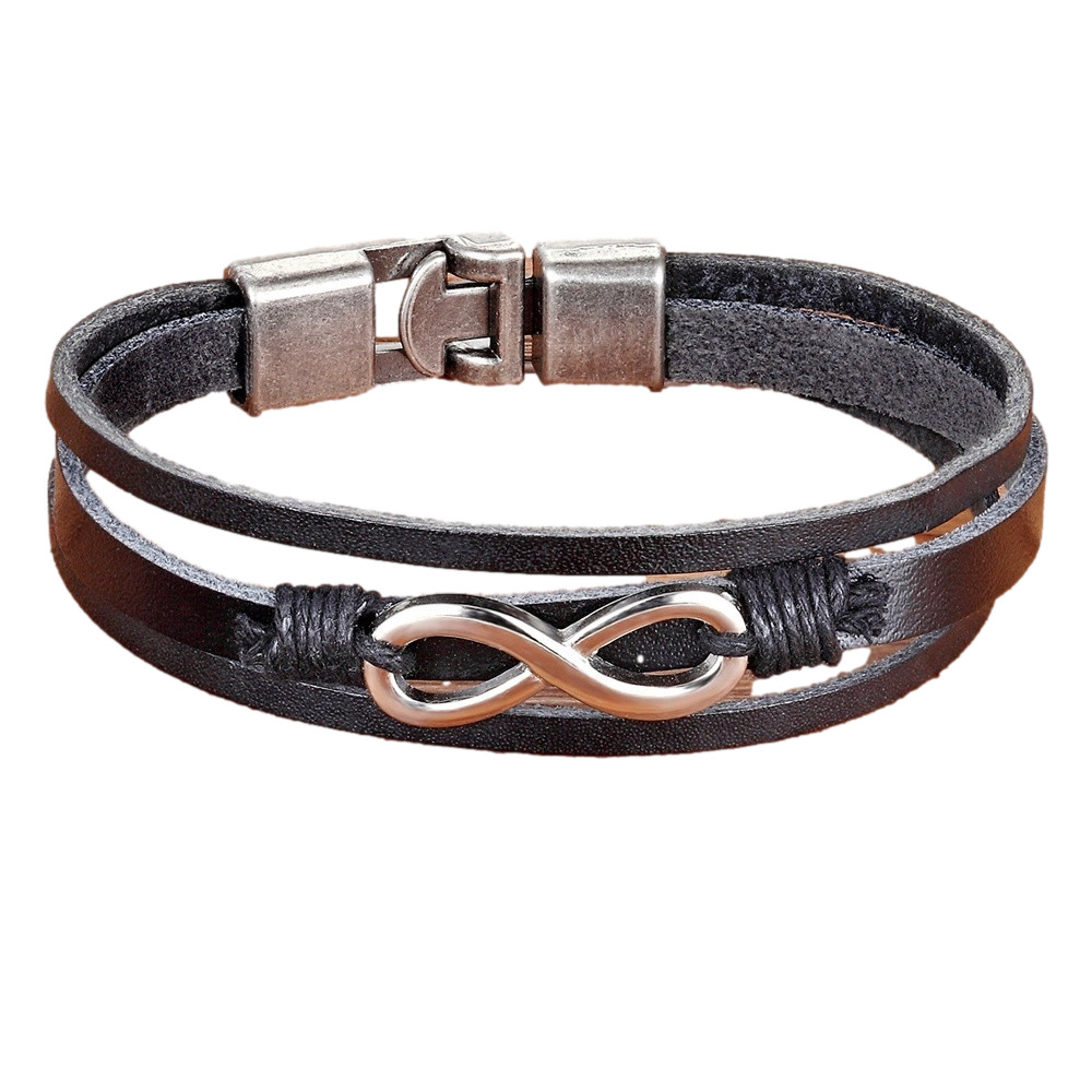 DEZILOO Infinity Symbol Love Bracelet Multilayer Leather Bangle Cuff Black