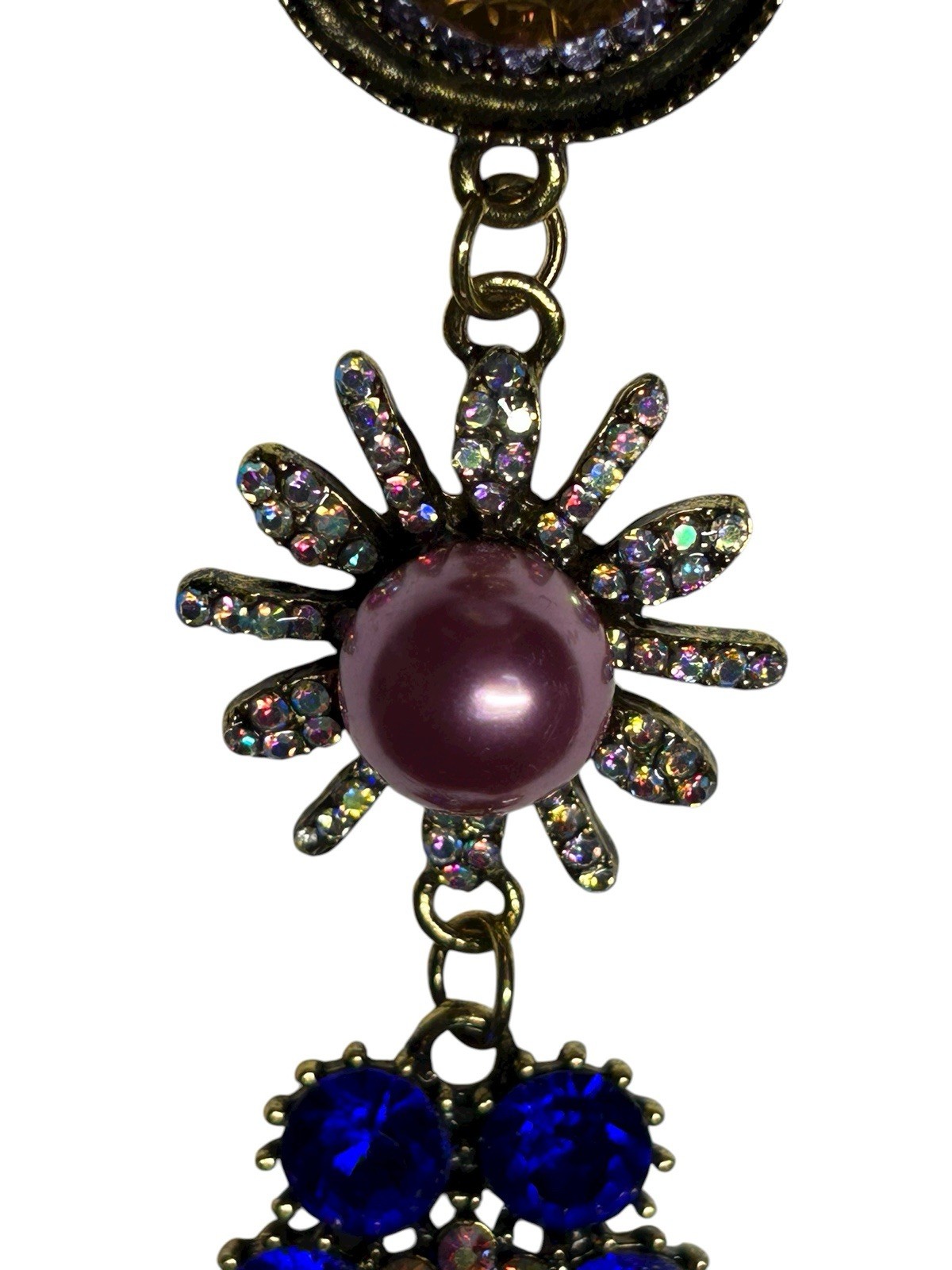 Colorful Rhinestone Floral Statement Bracelet Gold Tone Adjustable 7–8.5”