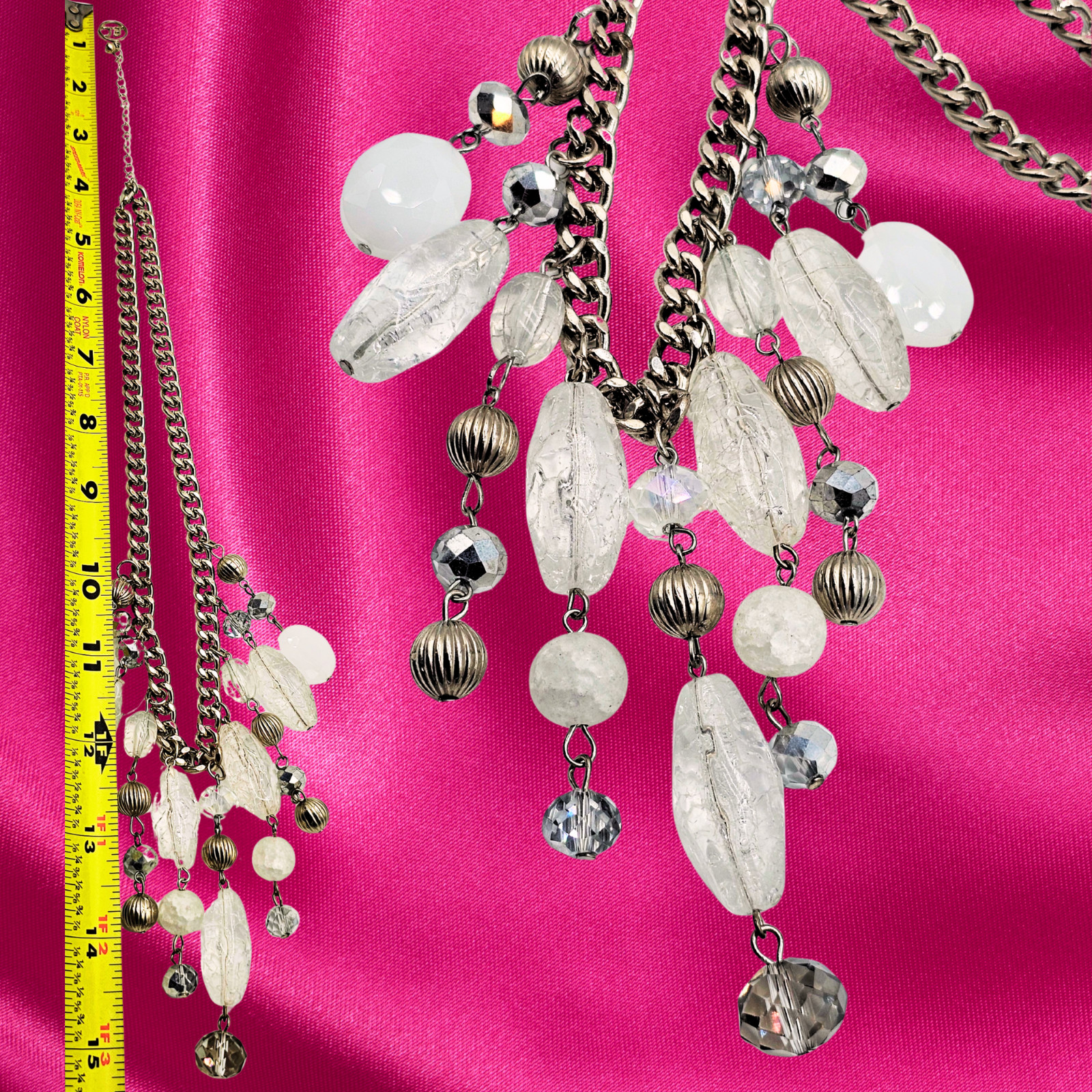 Statement Silver Chain Necklace with Lucite & Acrylic Charm Drops