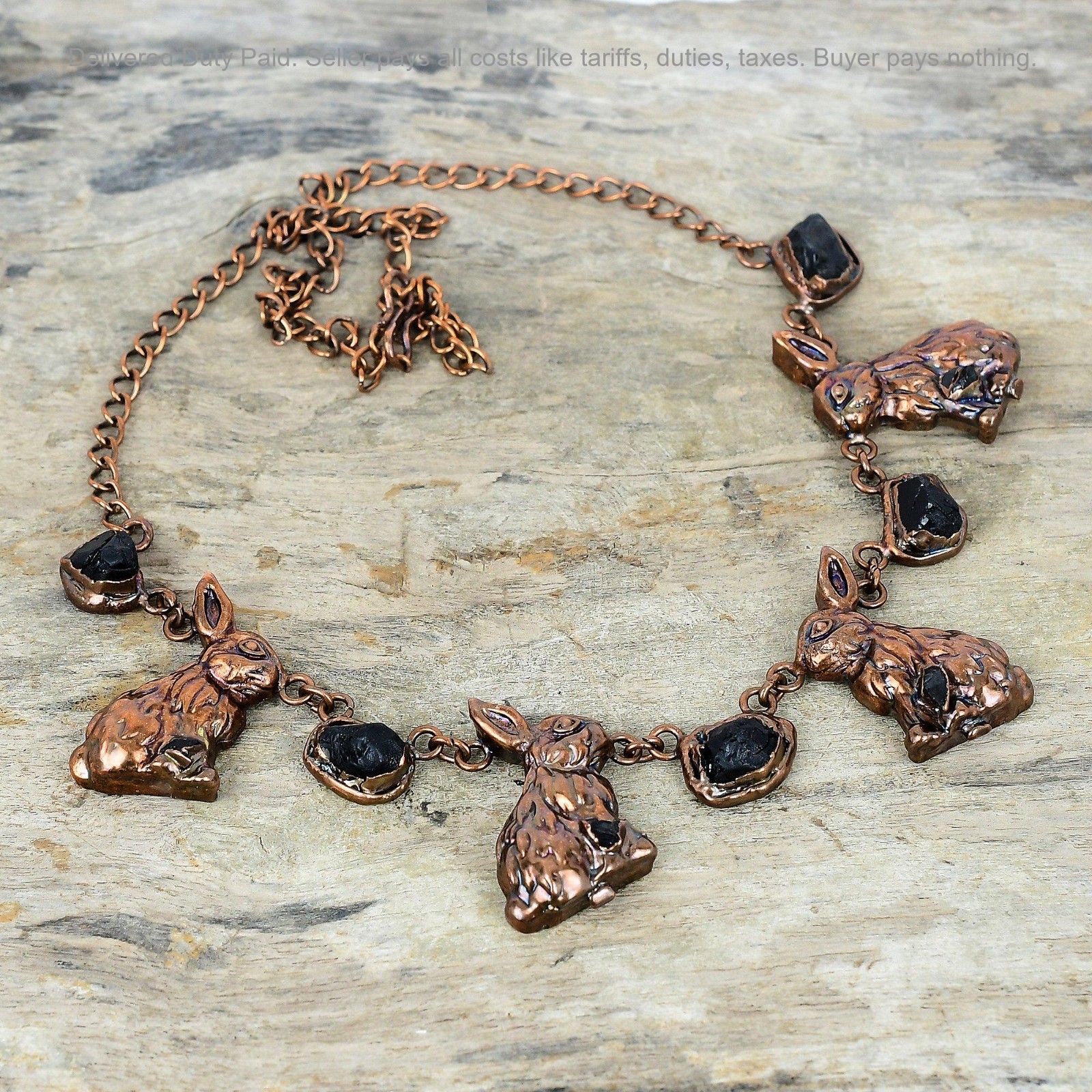 Pentagon Natural Black Tourmaline Rough Bezel Chain Wife Necklace Jewelry Copper