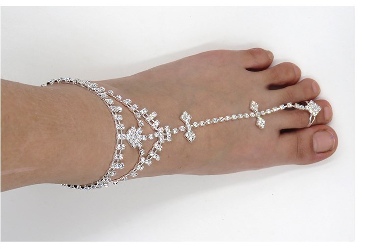 2Pieces Women Crystal Foot Chain Barefoot Sandals Beach Wedding Jewelry Anklet