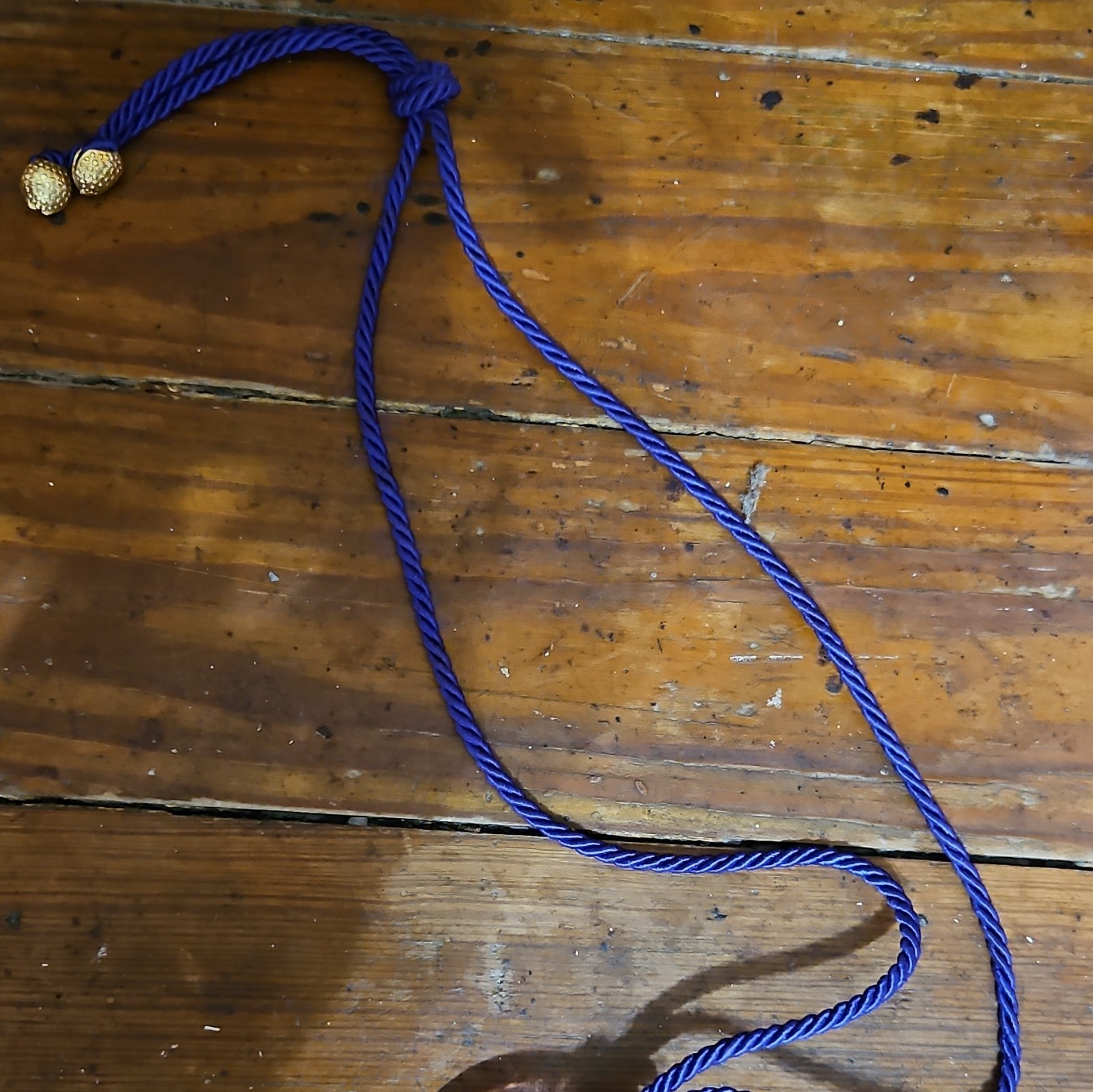 Blue Rope Cord Necklace Bolo Closure Adjustable Metal End Caps