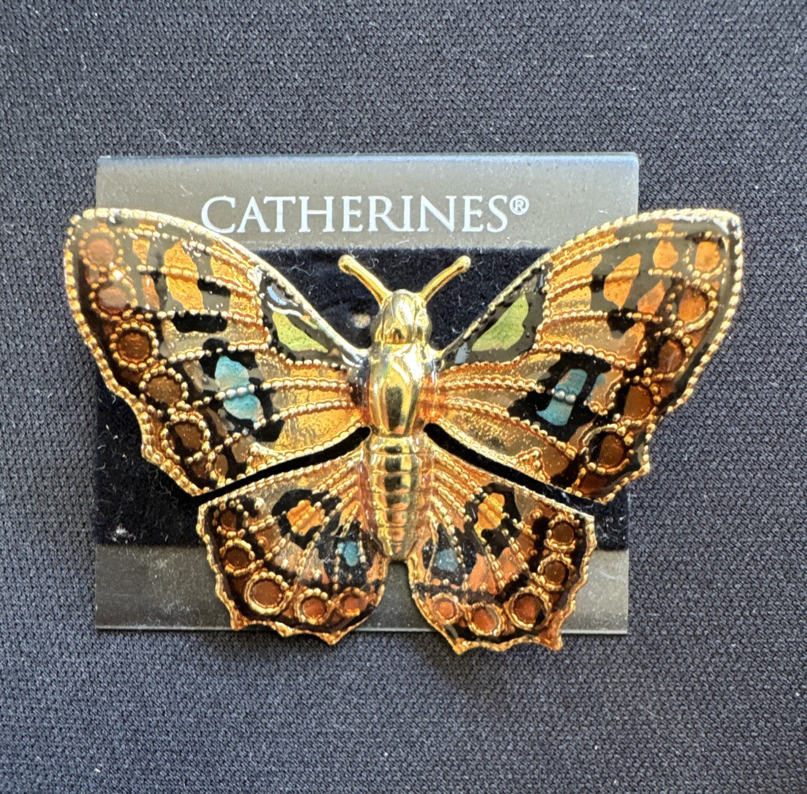 Catherines Butterfly Pin Gold Tone Metal Enamel Multicolor Animals & Insects