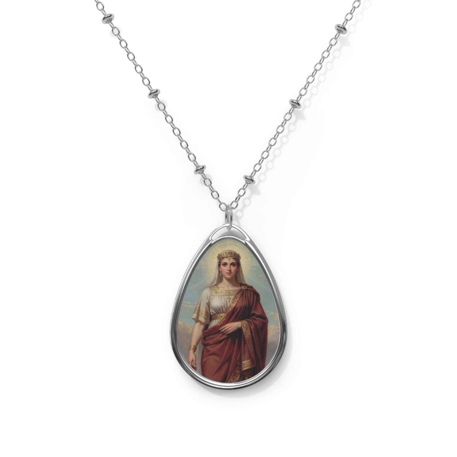 Saint Helena, Oval Pendant Necklace, Christian Gift