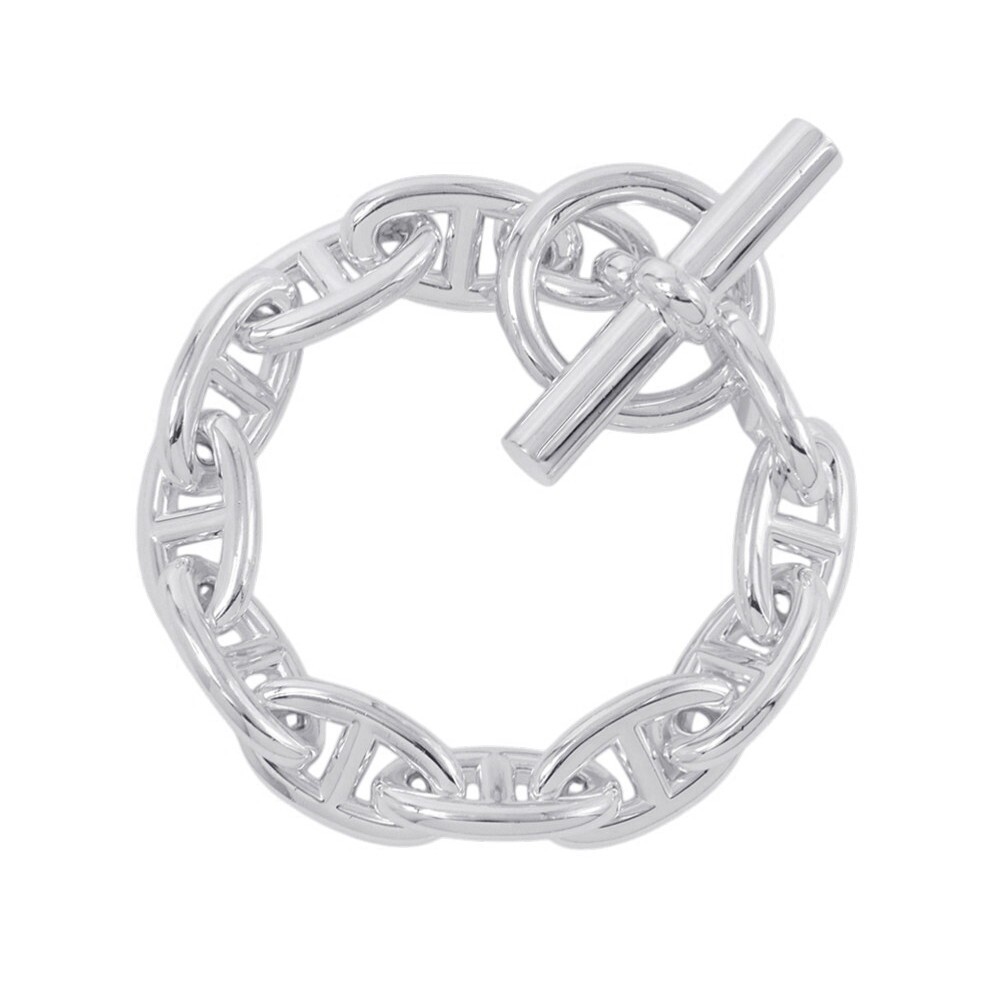 Hermes Silver Bracelet Chene Dunkle GM 7.8in W20.9mm x H11.6mm 13.5cm