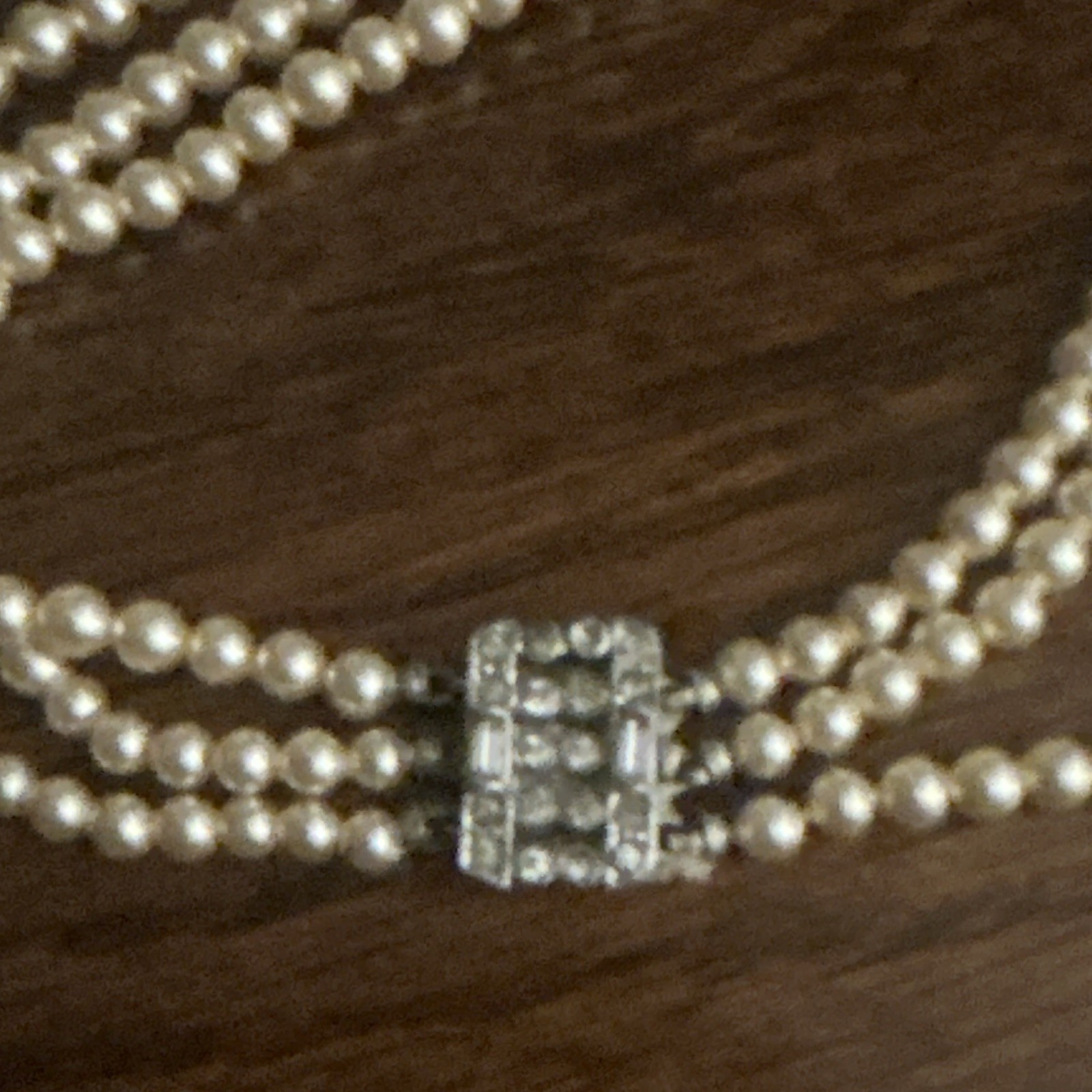 Vintage Cream Faux Pearl Beaded Statement Necklace Rhinestone Box Clasp
