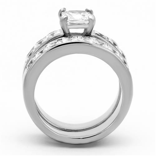 3.75CT Princess CZ AAA Stainless Steel Wedding Engagement Promise 2 Ring Set