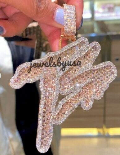 3.75Ct Men’s Customized Letter Baguette Simulated Diamond Pendant Free Stud