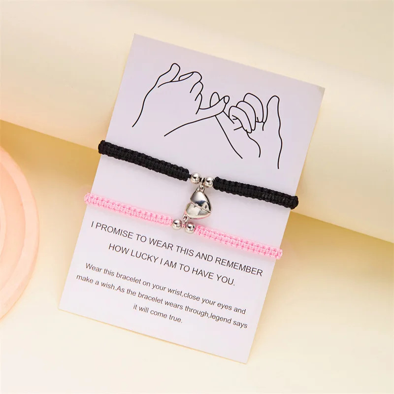 2pcs Magnetic Couple Bracelets Love Heart Shaped Matching Attraction Cat Kitten