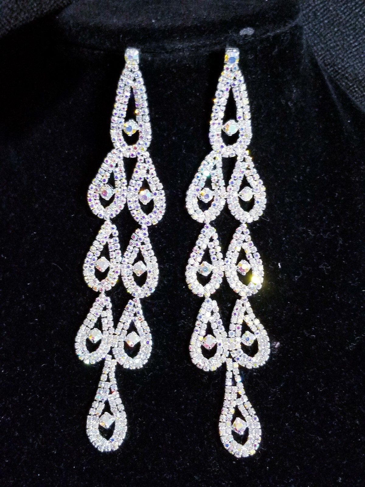 Bridesmaid Drop Dangle Chandelier Earrings 5.8 inch AB Rhinestone Pageant Prom