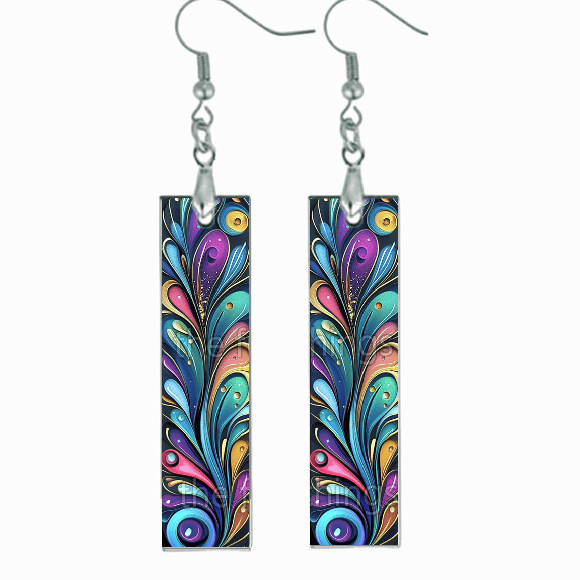 Boho Swirls Art Print Earrings Bar Wood Dangle Bohemian Summer Jewelry Gift