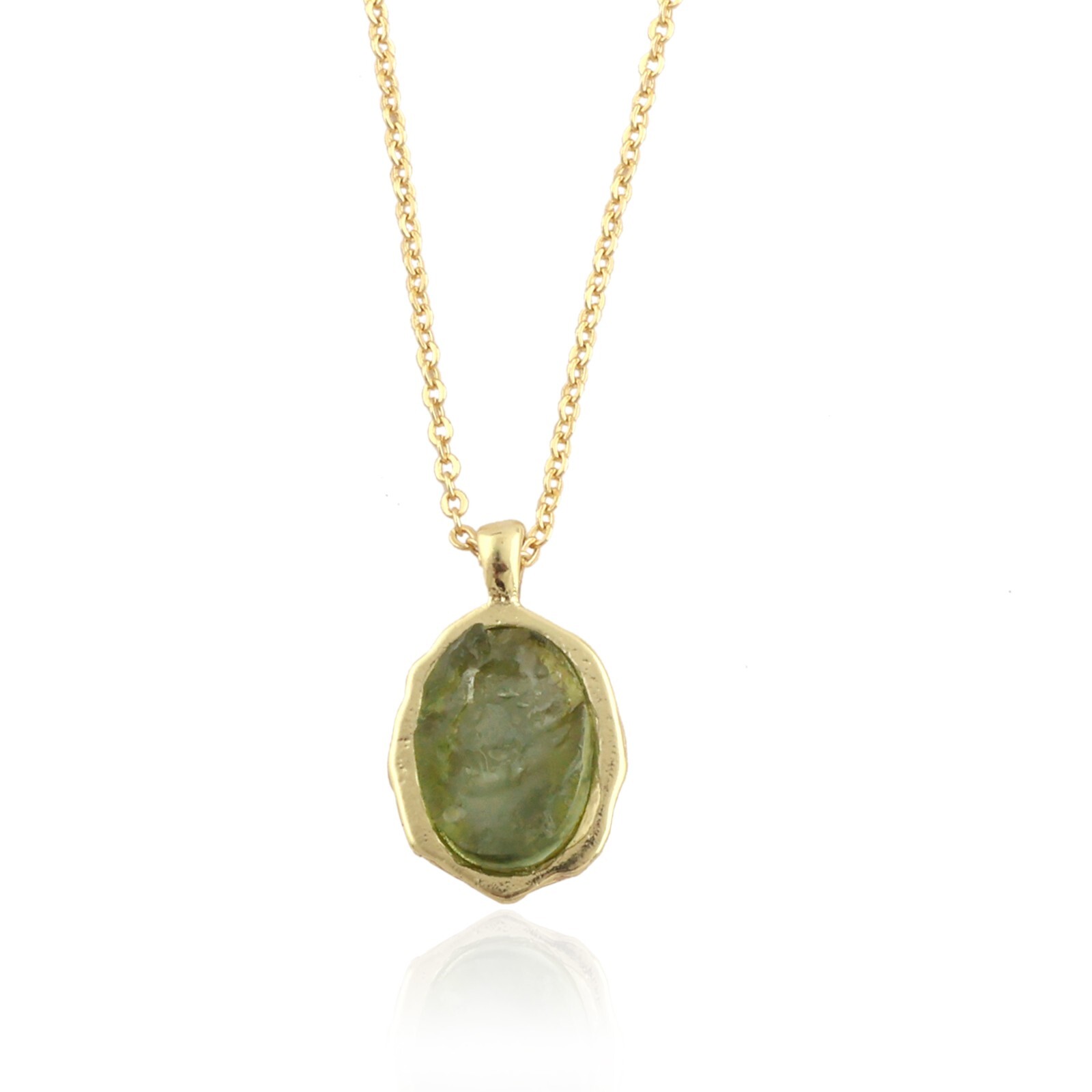 Authentic Raw Uncut Moldavite Pendant Gold Plated Oval Shape Moldavite Necklace