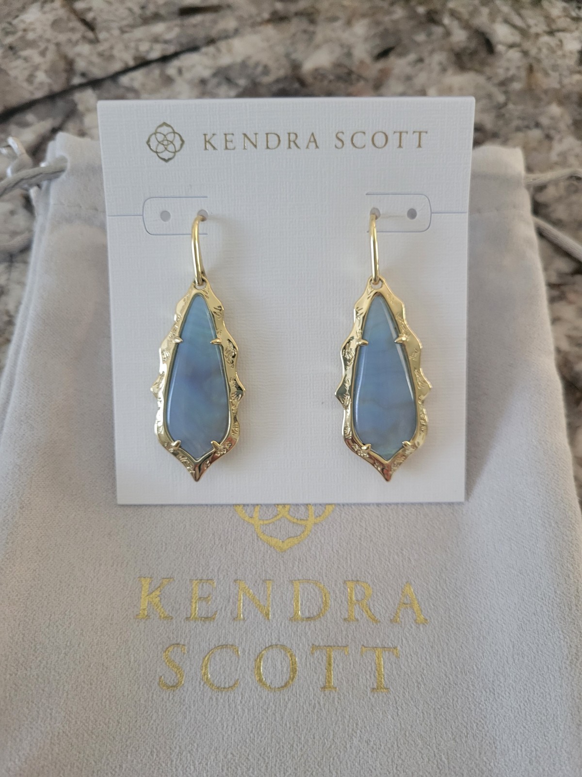 Kendra Scott Adriana Scallop Drop Earrings Gold Sky Blue Iridescent Abalone NWT!