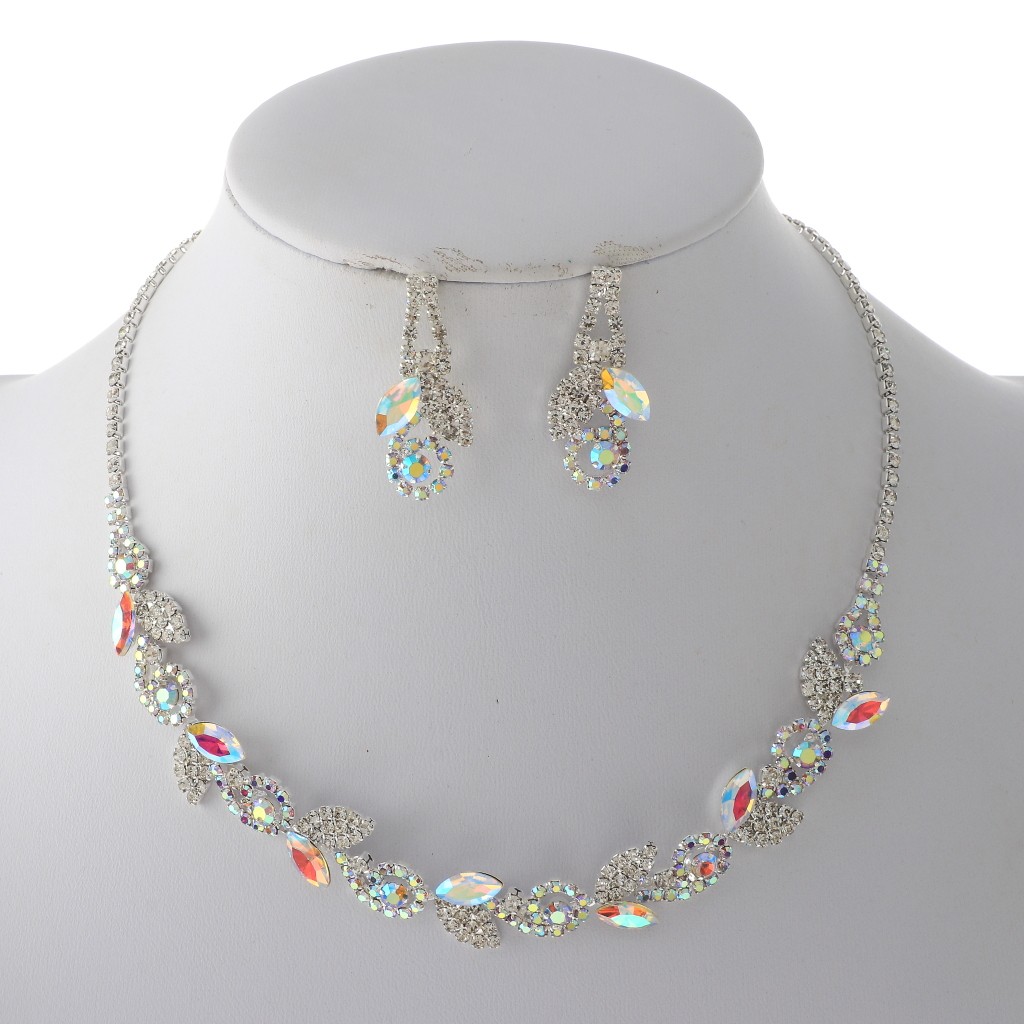 Silver Tone Alloy Metal Rhinestone Necklace Earring Set S20727-SAB