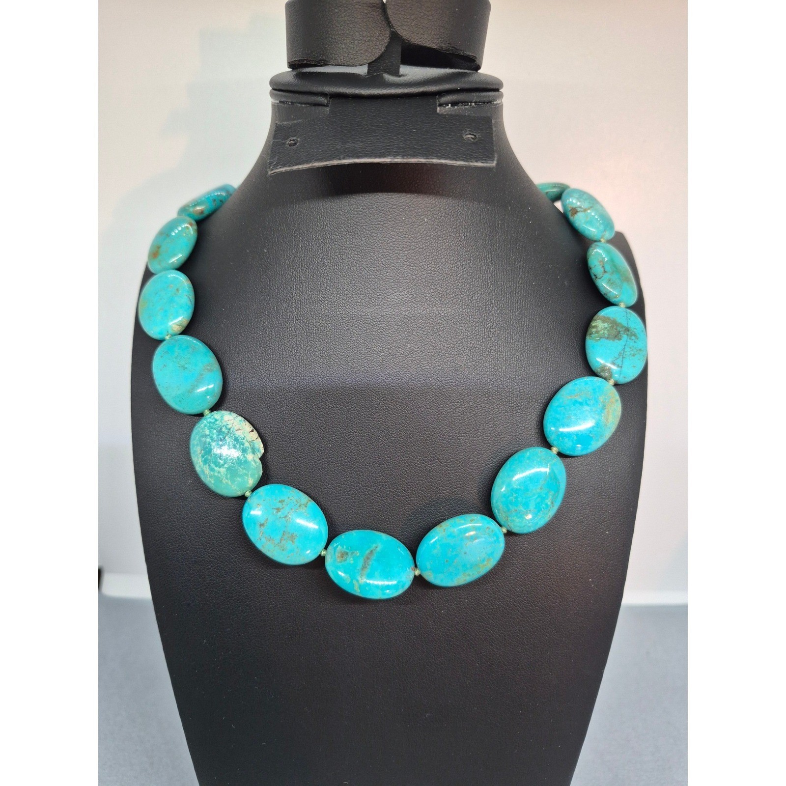 Whitney Kelly Necklace Chunky Turquoise Sterling Silver Oval Star Cutouts Clasp