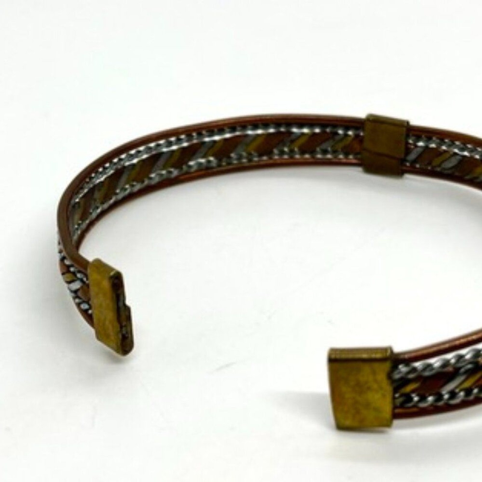 VINTAGE BOHO COPPER Multi Tone Braided Cuff Bracelet Brass Silver Tone