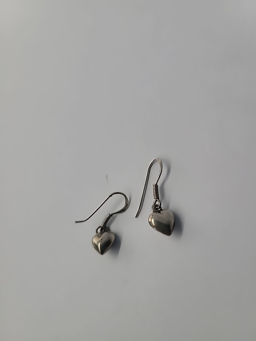 Sterling Silver 925 Puffy Heart Dangle Earrings Minimalist Love Jewelry Gift