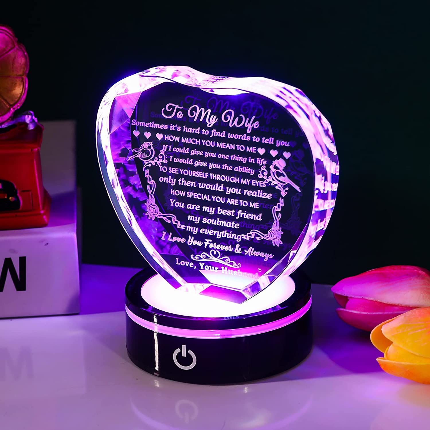 Gifts for Wife with Colorful LED Base Romantic Wedding Anniversary I Love You Gi