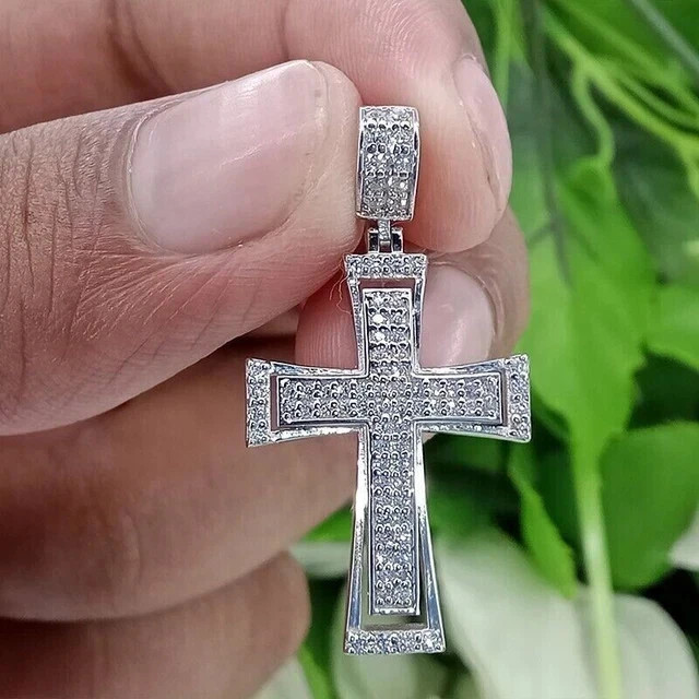 2ct Round Lab Created Diamond Cross Pendant 18″ Chain 14K White Gold Plated