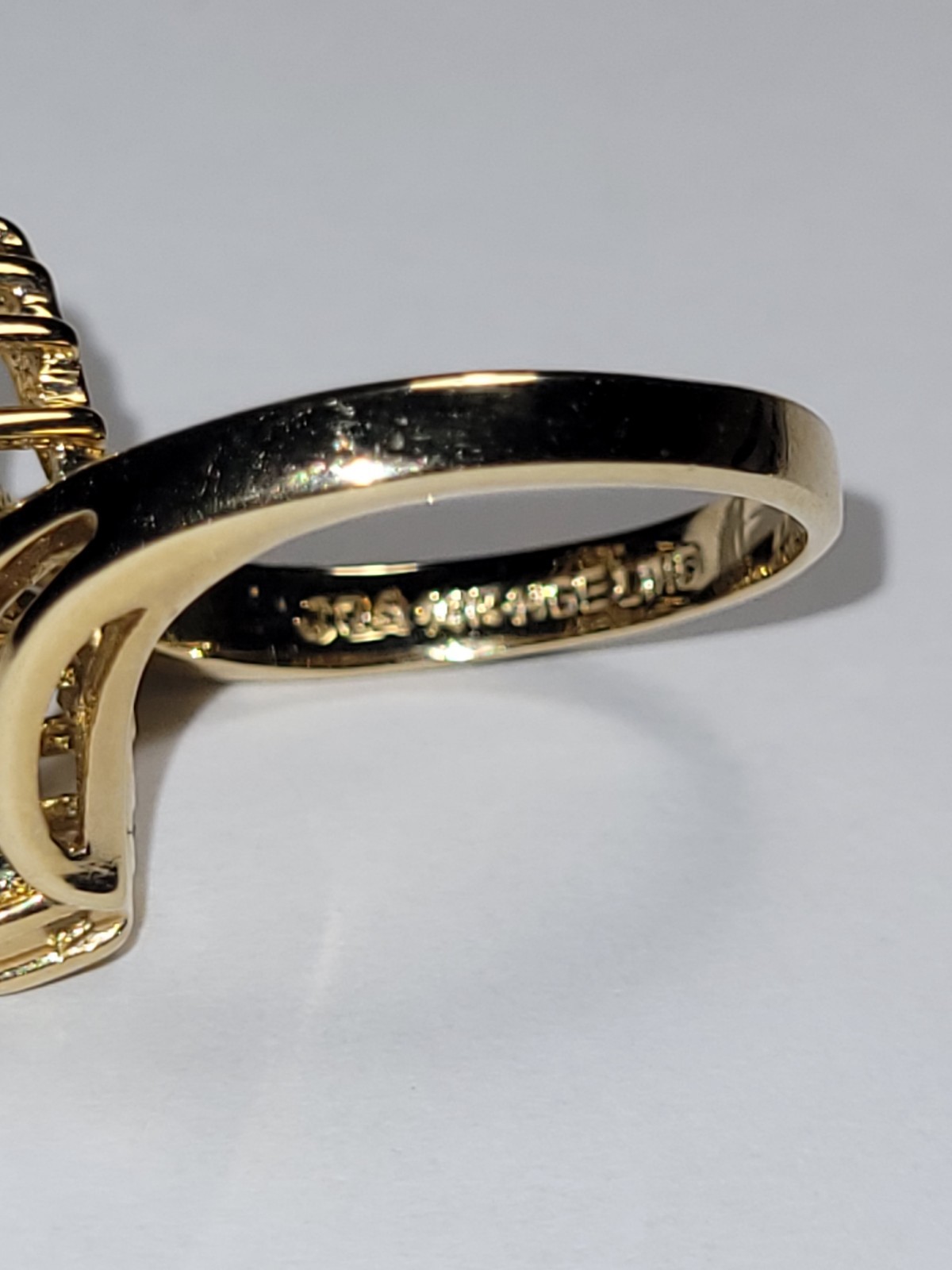JQA 14K HGE Signed LIND Goldtone Cocktail Ring Clear CZ Crystal Statement Fashio