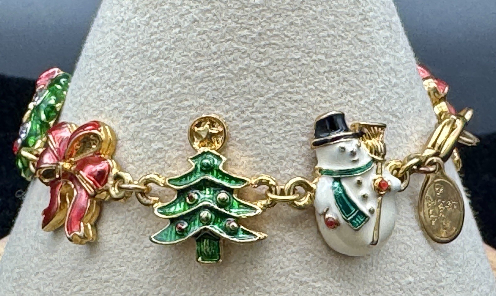 Christopher RADKO Christmas Charms Gold Tone Bracelet 6.5”Holiday Multicolor