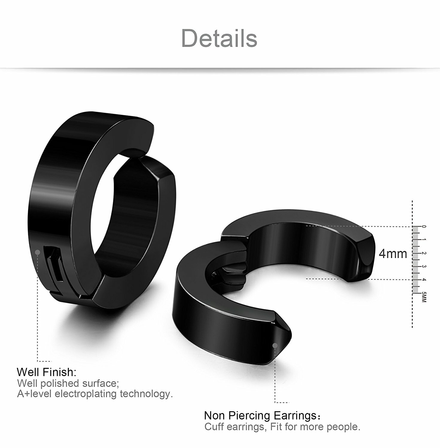 US Non-Piercing Clip On Fake Men Boy Ear Stud Cuff Hoop Earrings Stainless Steel