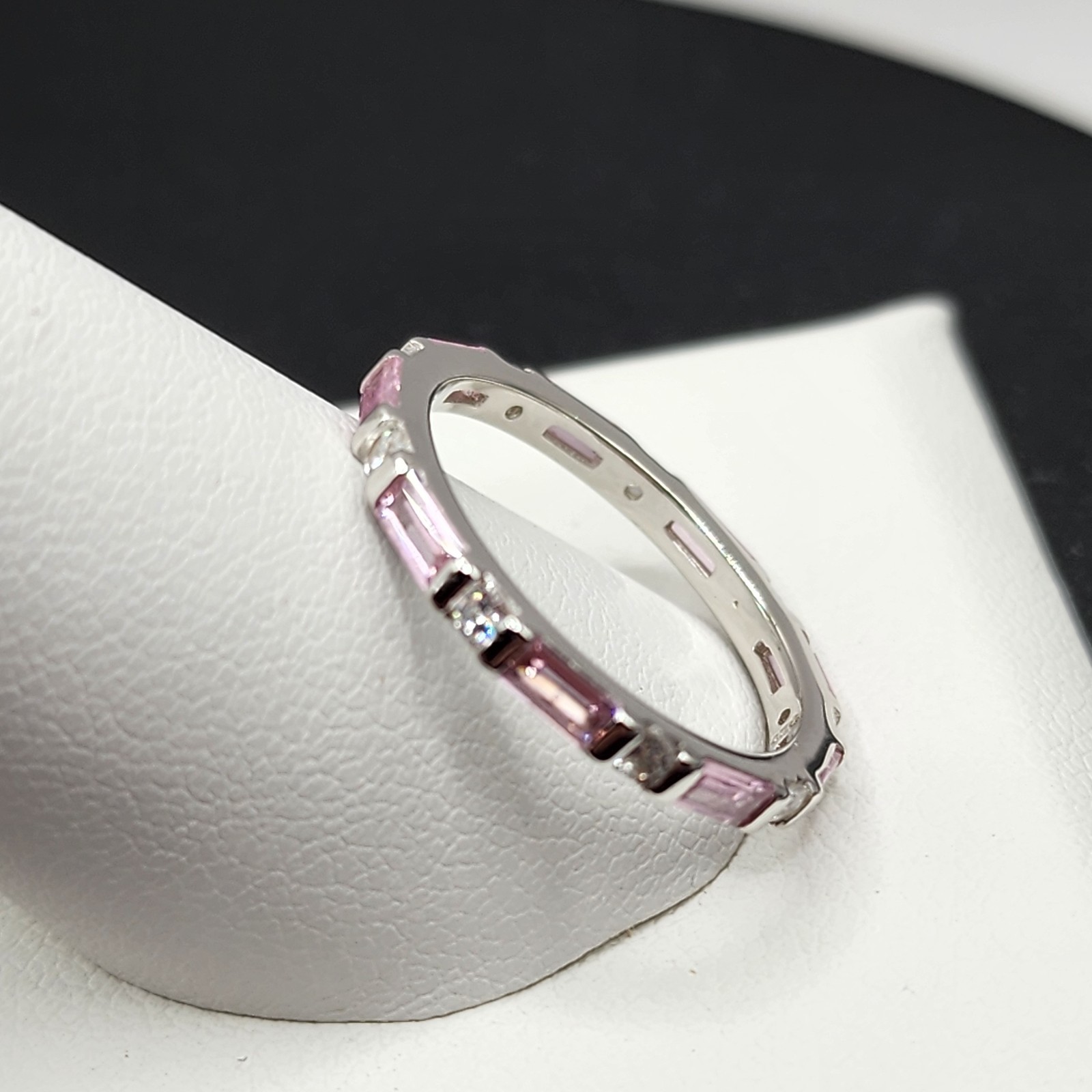 925 NEW Sterling Silver Band Pink & White CZs Eternity Band Size 7 2mm