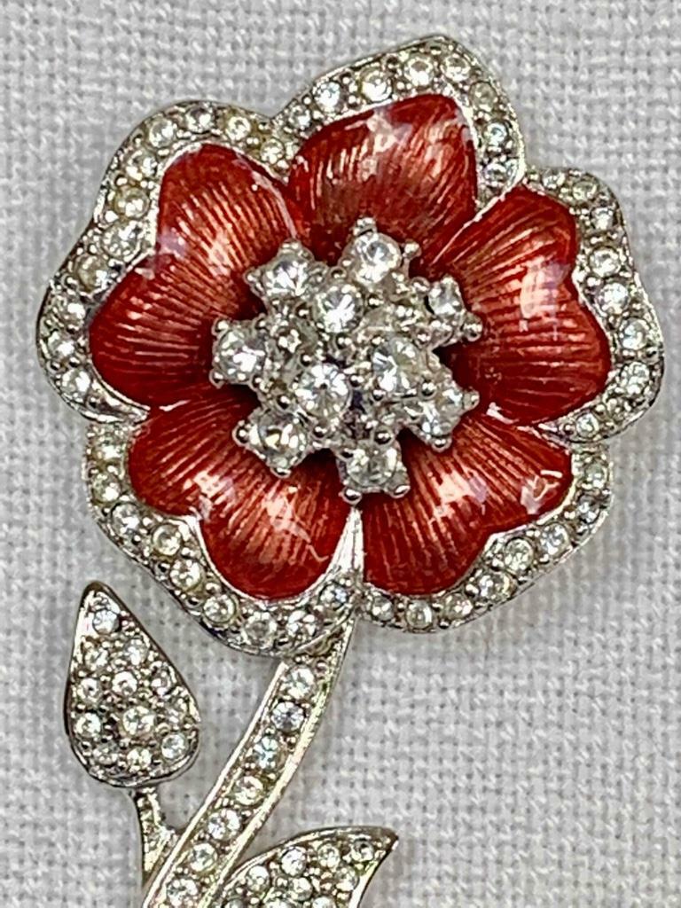 WOW! Signed Bijoux Cascio Silver Tone, Rhinestone & Copper Finish Floral Brooch