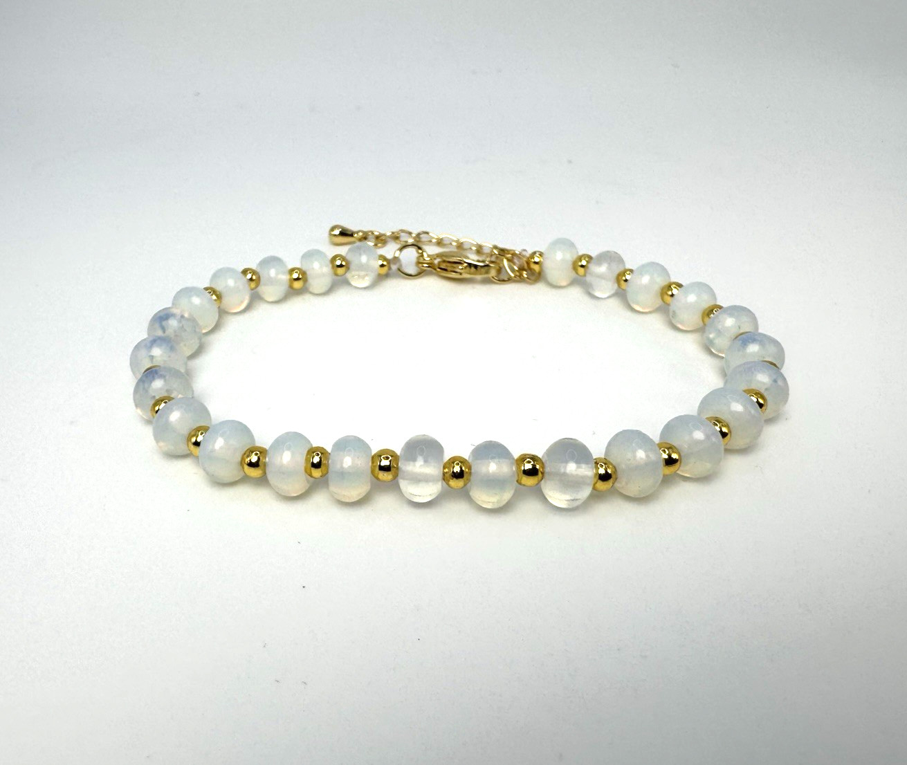Luminous Opalite Rondelle Beaded Bracelet 20.00ctw Goldtone 7-9″ Adjustable Gift