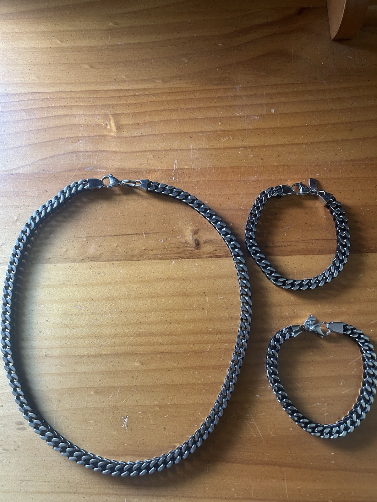 Shaquille O’Neal Stainless Steel Wheat Box Chain Necklace + Bracelet Full set
