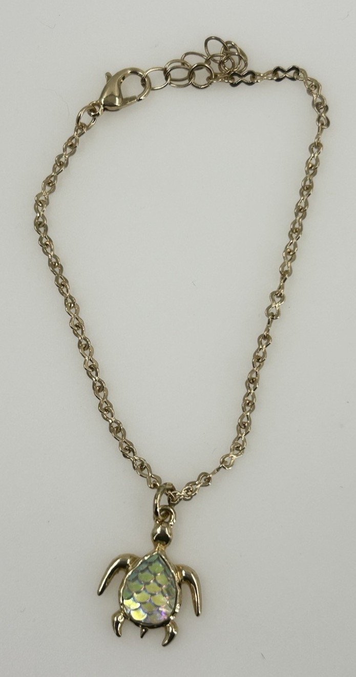 Gold Tone SEA TURTLE Charm Bracelet Womens Adjustable 7-8.5 Inches