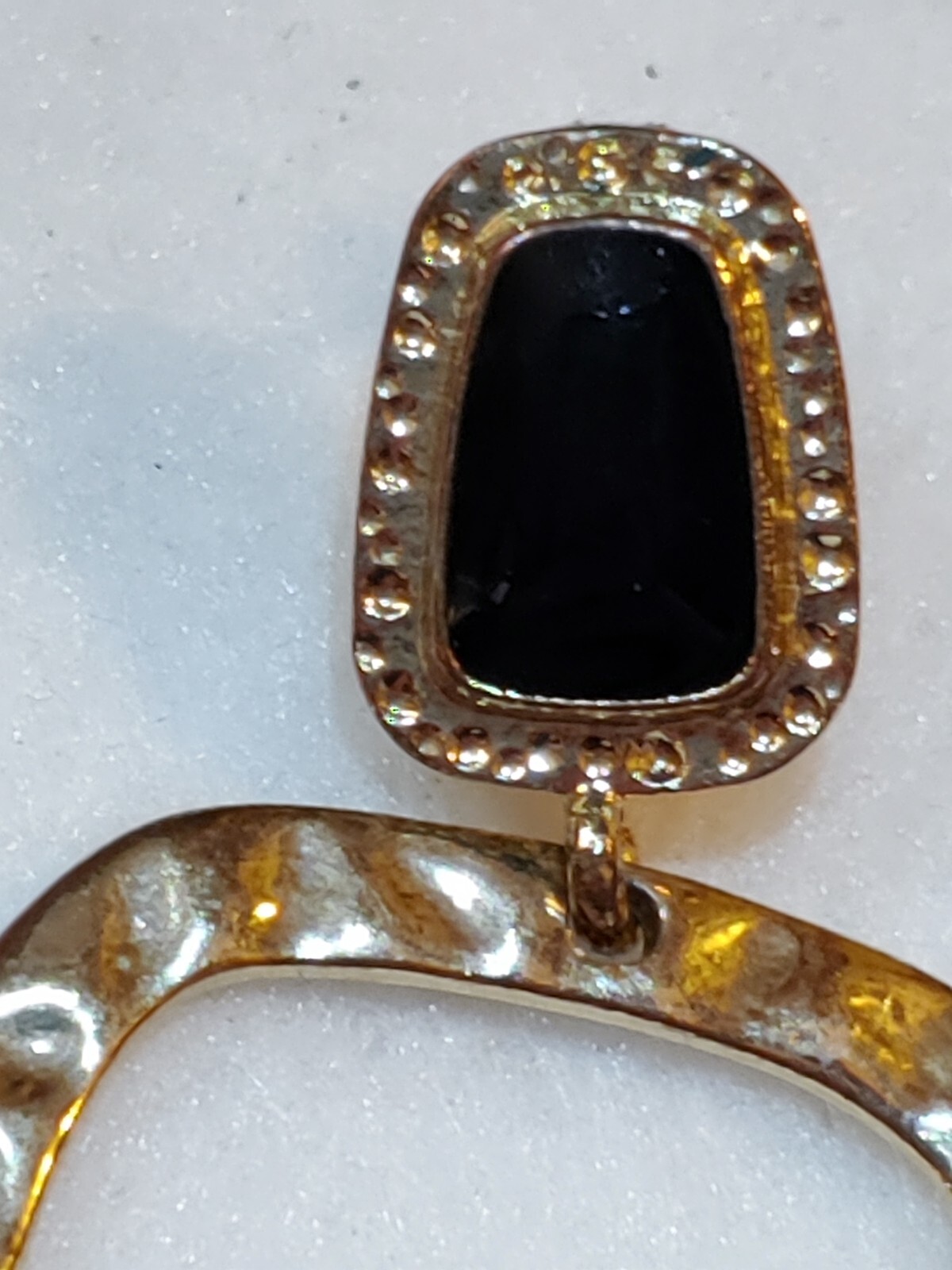 Gold tone black Enamel dangle – pierced earrings- 2 1/4 in Long x 1 3/8 in Wide