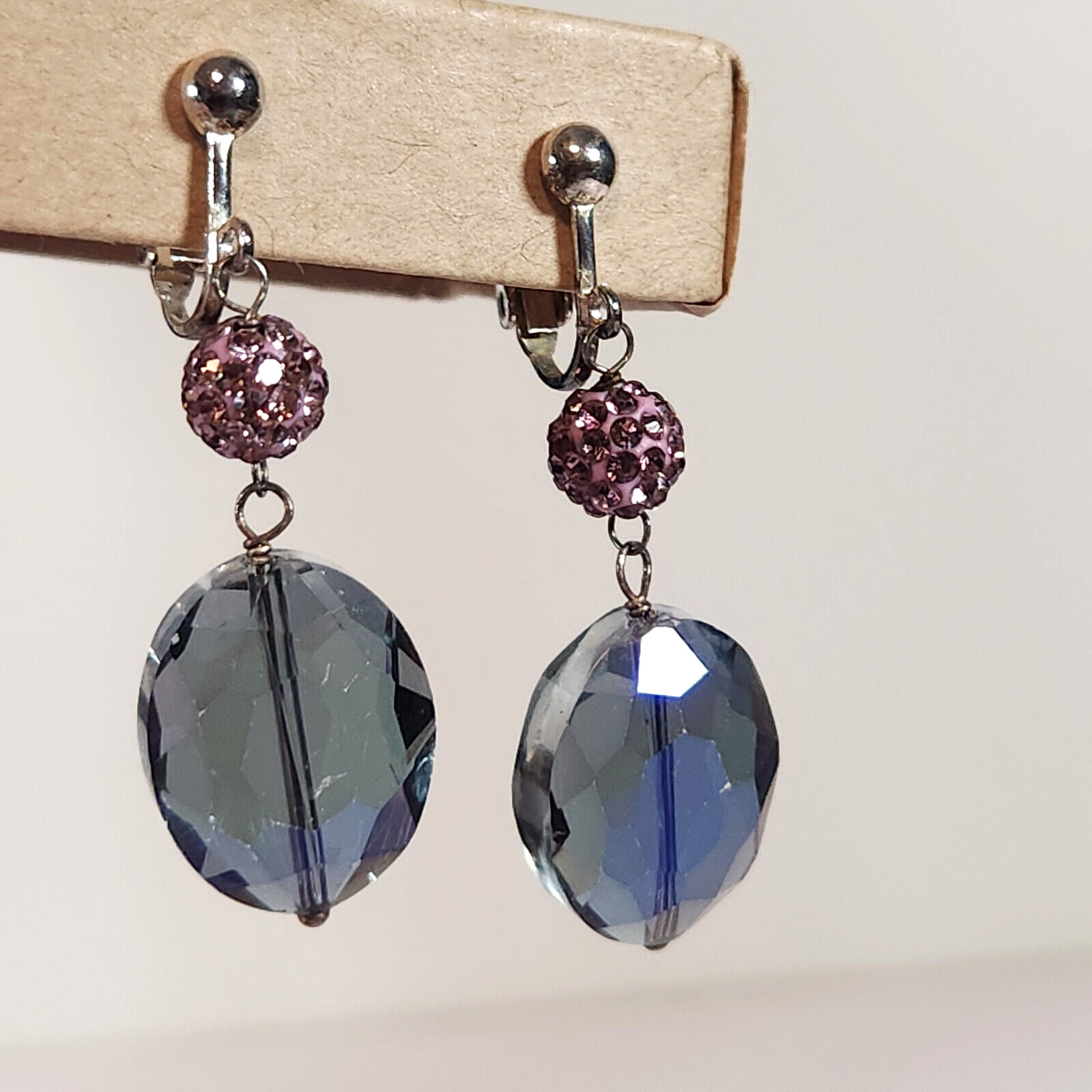 Beaded Necklace Clip Earrings Purple Blue Pink Iridescent Smoky Special Occasion