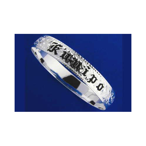 SILVER 925 HAWAIIAN BANGLE BRACELET BLACK ENAMEL KUUIPO SCROLL SMOOTH EDGE 10MM