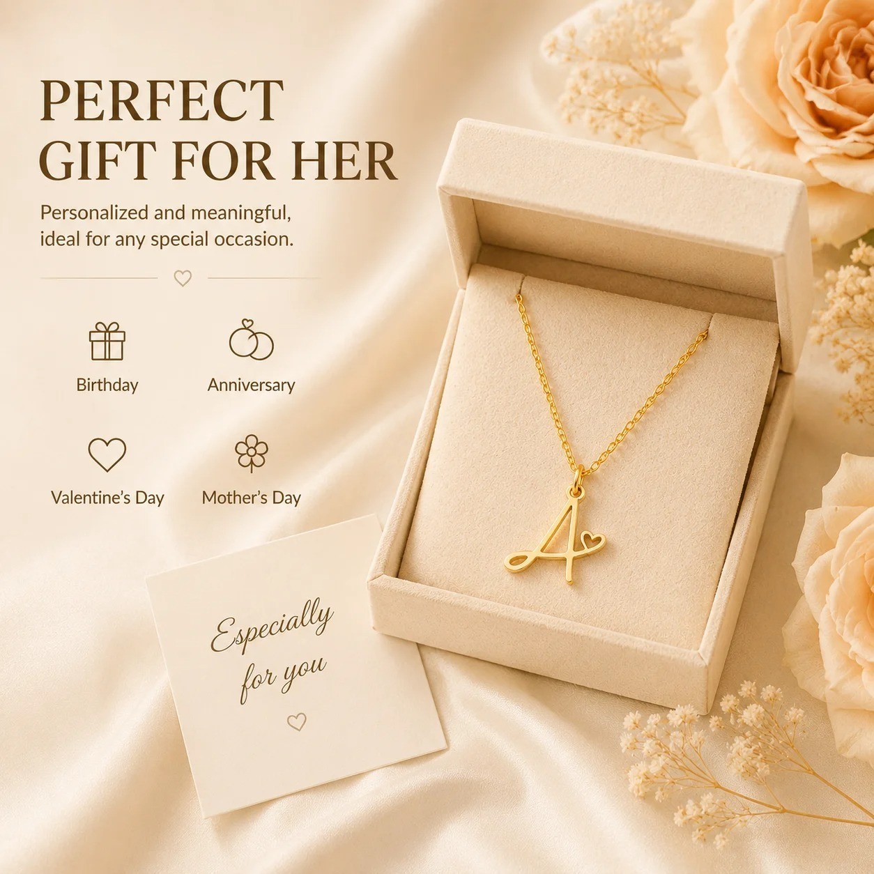 Gold Heart Initial Necklace Personalized A-Z Letter Stainless Steel Pendant