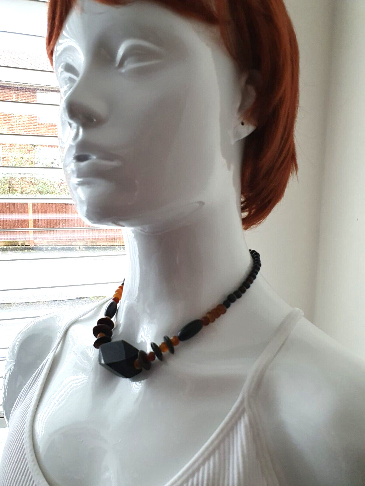 Vintage Artisan Black Orange Chunky Acrylic Beaded Boho Festival Necklace