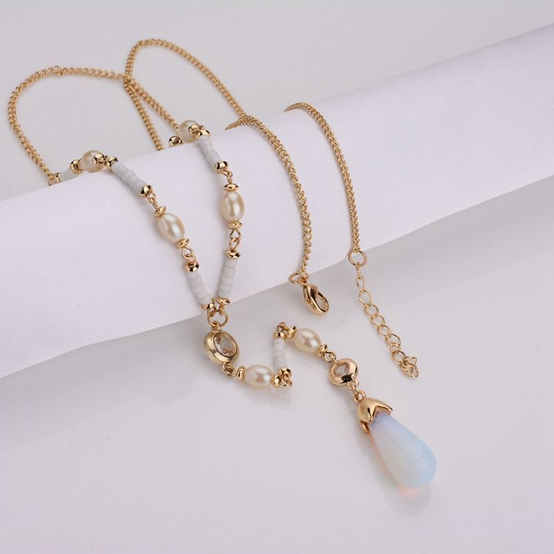Moonstone Pearl Pendant Necklaces – Color Gold Bone Sweater Chain Women Jewelry