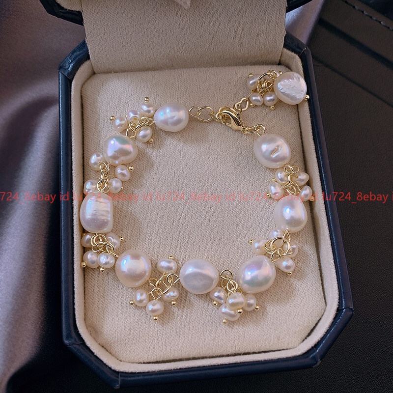 Genuine Natural 11-12mm White Freshwater Baroque Pearl Beads Bracelet 6-9 In