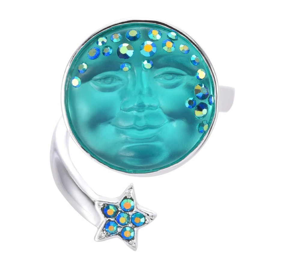 Kirks Folly Ring Goddess Seaview Moon Adjustable Sterling Silver tone AZURE