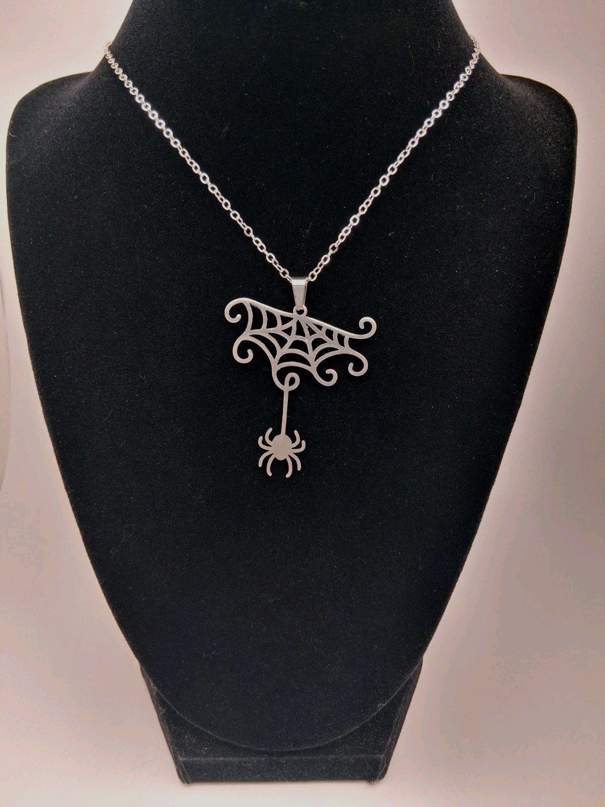 Halloween Themed Spiderweb Spider Stainless Steel Pendant Necklace Fall Party 🎃