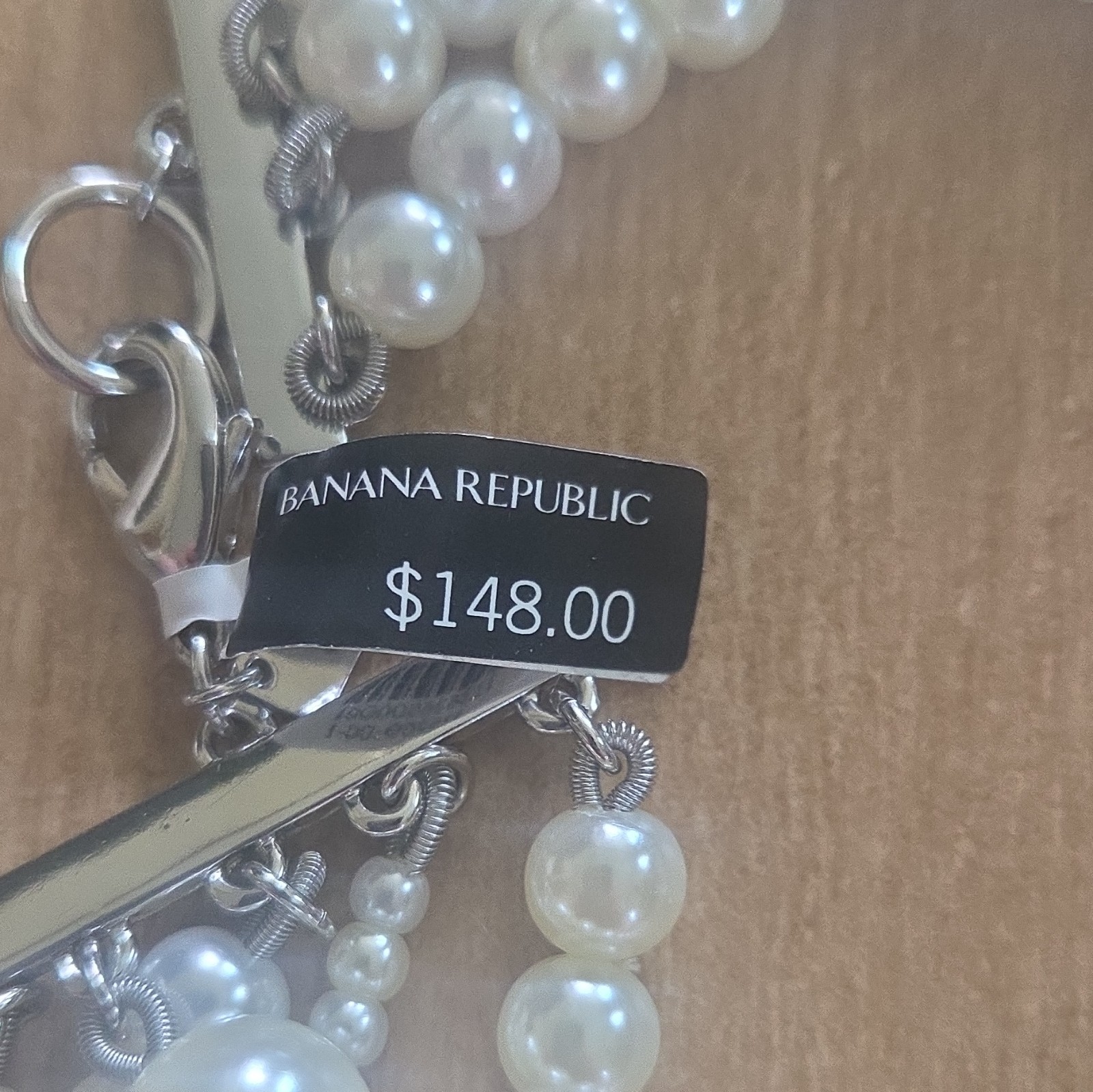 Banana Republic Multi-Strand White Simulated Pearl Beaded Necklace, Signed