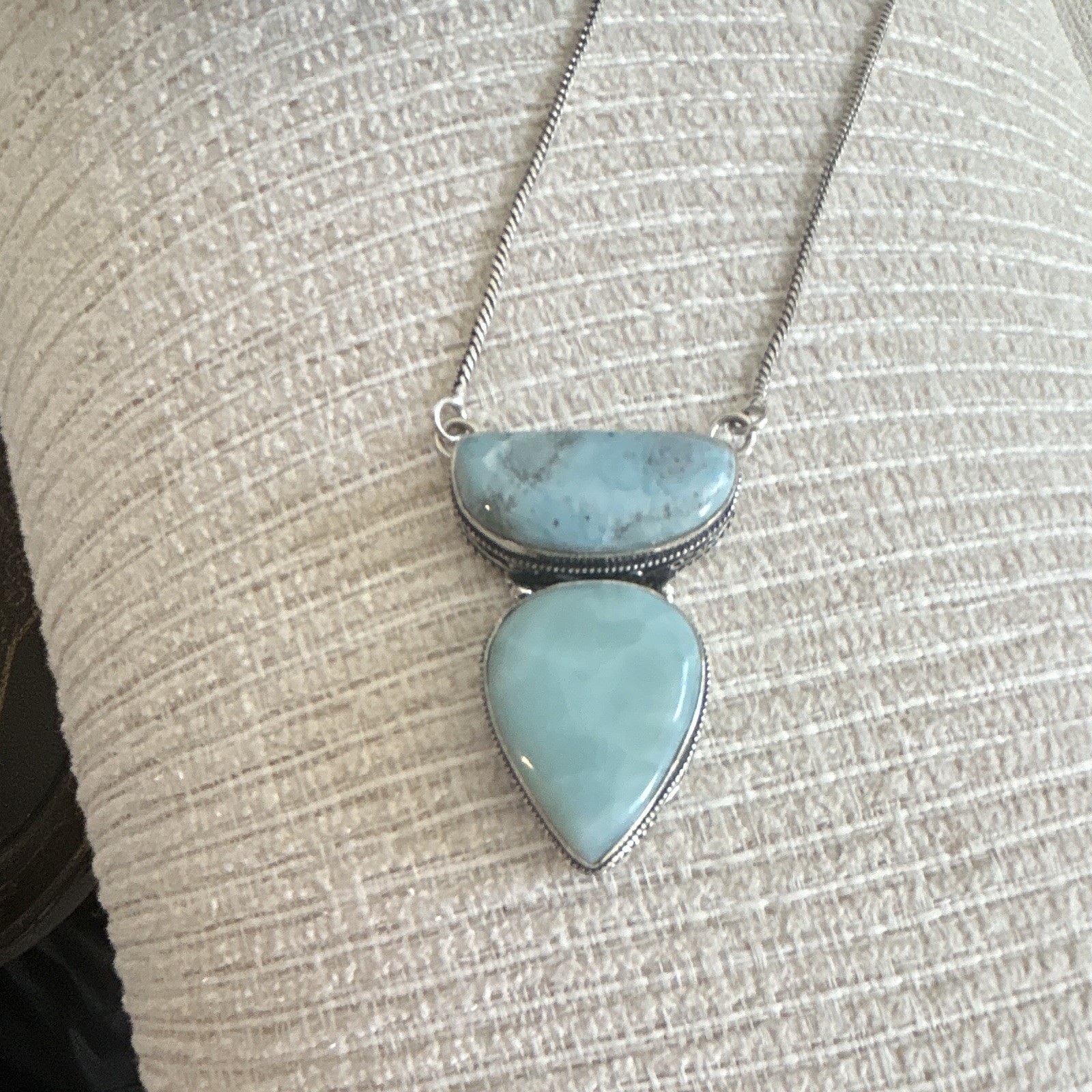 Larimar set in .925 sterling silver 18 inch chain beautiful piece
