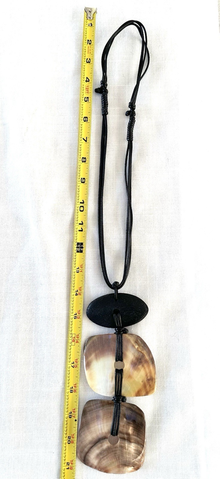 Natural 2-Shell Pendant Necklace with Black Cord & Black Mango Wood